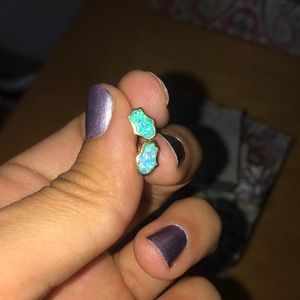 Hamsa blue opal studs from Israel